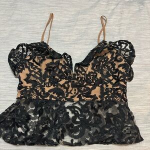Black Lace Peplum Top